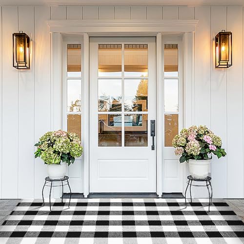 Buffalo Plaid Area Rug - 4 x 6 Ft, Black and White Checkered, Washable Cotton, Ideal for Front Porch, Kitchen, Entryway, Patio, Bathroom