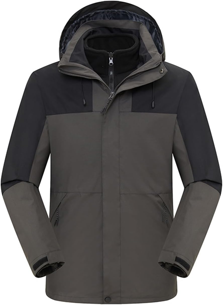 ZGZZ7 Men's Winter Outdoor 3 in 1 Detachable Snowboard Coats Hooded Athletic Thermal Hiking Skiing Jackets