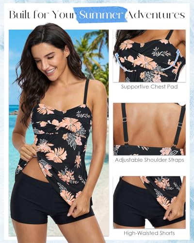 Image of Century Star 2026 Modest Tankini Swimsuits for Women | Tummy Control Two Piece Bathing Suit | Tops with High Waisted Shorts
