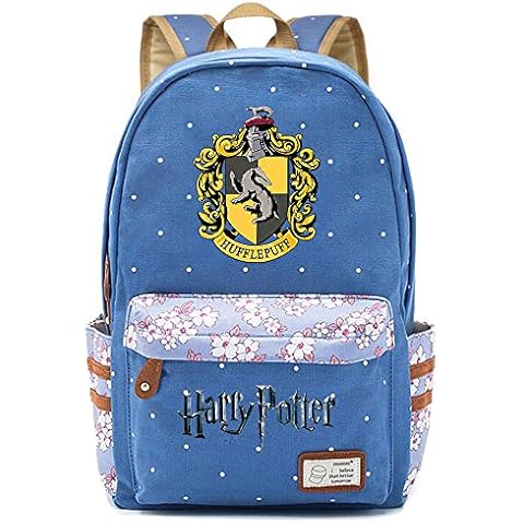 NYLY Harry Potter Floral Backpack Hufflepuff Rucksack, Teen Boys Girls Fashion School Bag Notebook Bag Unisex (Blue) Style-8 Cover