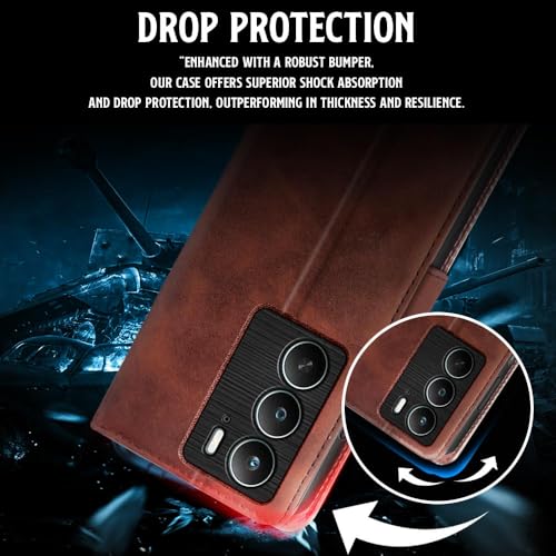 Image of WOW IMAGINE Shock Proof Flip Cover Back Case for Realme C75 | Realme C73 | Narzo 80 lite 5G | P3 Lite 5G (Magnetic Button Flip Case | Wallet Pockets & Stand | Leather Finish | (Coffee)