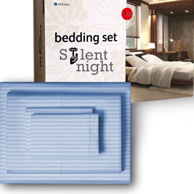 Luxury Hotel Collection Bedding Sheets Set 15" Deep Pocket 4 Piece 100% Egyptian Cotton 800 Thread Count - Smooth & Soft Sateen Weave - King Size, Light Blue Stripe