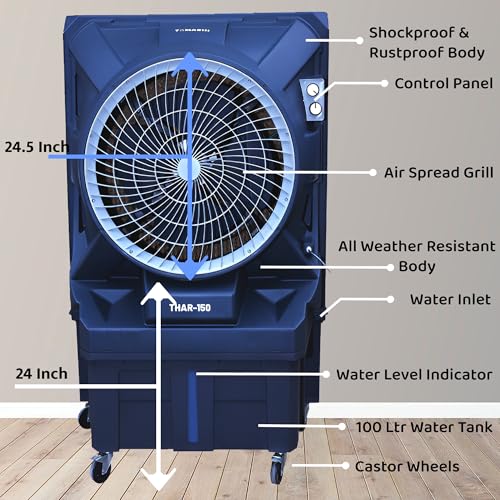 Image of THAR 150 2025 High Performance Air Cooler|44mm Motor|22 in Air Circle|400w Power|Honeycomb Powerful Cooling Pad|90L Water Tank|Shockproof Rustproof Powerful ABS Body