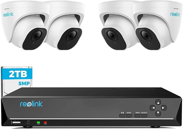 Reolink 4K NVR 5MP PoE CCTV Security Camera System, 8CH CCTV System with 2TB HDD NVR and 4X 5MP Motion Detection Outdoor PoE IP Cameras, 100ft Night Vision Remote Access,RLK8-520D4-5MP