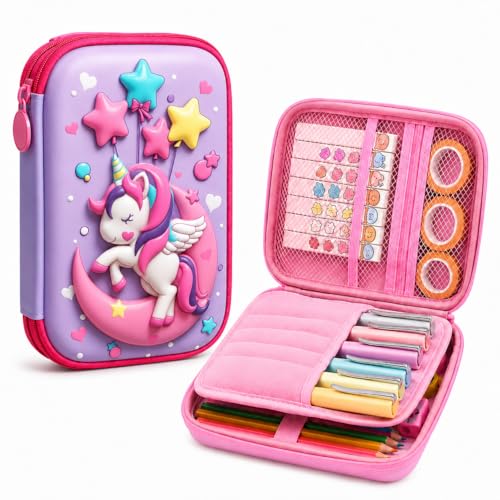 Image of Umadiya Premium Eva 3D Cover Large Capacity Pencil Case Compartments, School Pouch Stylish Pen Holder (Pink Unicorn)