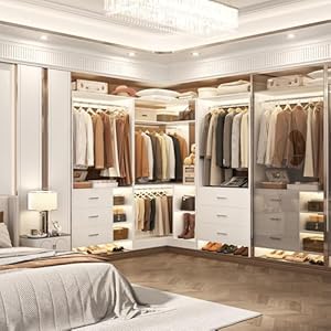 Aheaplus Closet System with 3 Sets, 86.8" Closet Organizer System with 6 Drawers & 4 Hanging Rods, L Shaped Walk-in Closets, Wardrobe Set, Corner Tower, Garment Rack Load 2000+LBS, -X1,White Aheaplus Closet System with 3 Sets 868 Closet Organizer System with 6 Drawers 4 Hanging Rods L Shaped Walk in Closets Wardrobe Set Corner Tower Garment Rack Load 2000LBS X1White