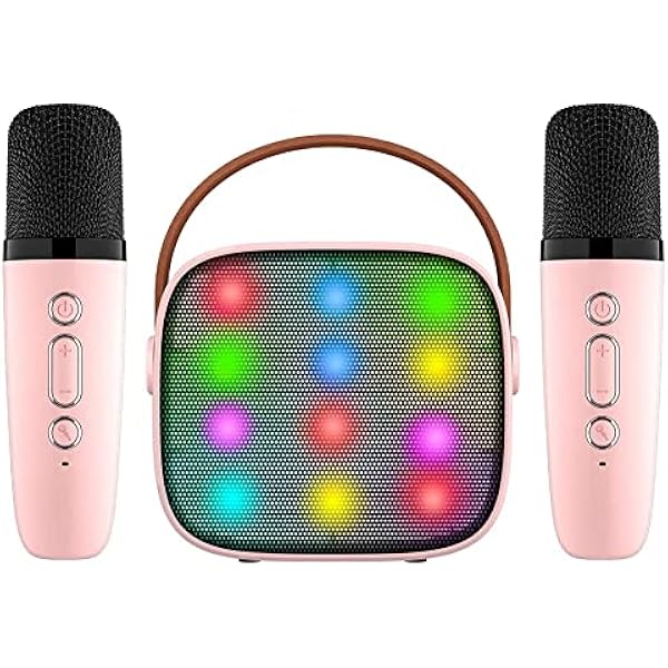 Mini karaoke z 2 mikrofonami dla dzieci dorosłych, 18 wstępnie załadowanych piosenek, przenośny Bluetooth,
