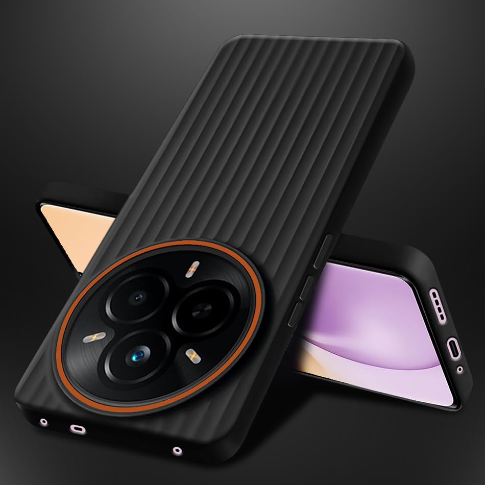 Fashionury Ring Line Beam Design Back Case for Realme 14 Pro Plus 5G | Ring Line Camera Protection | Vertical Beam Bump Protection | Rubberised Back Cover for Realme 14 Pro Plus 5G (Black)