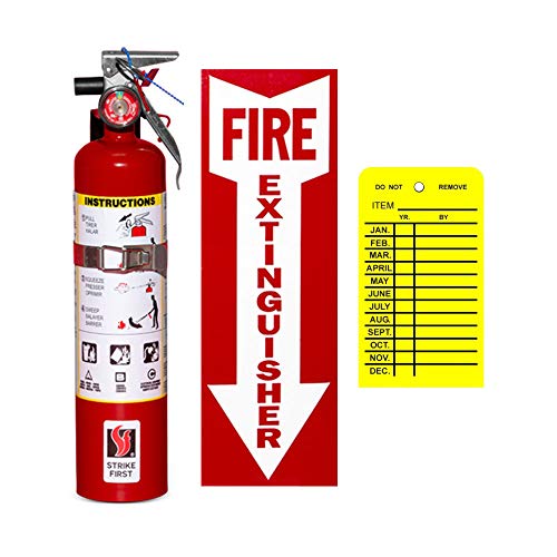 Strike First 2.5 Lb ABC Dry Chemical Standard Home Fire Extinguisher Red with Vehicle Bracket, Yellow Inspection Tag and Sign