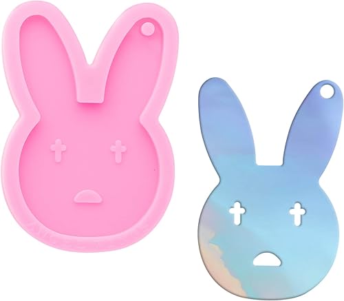 Molde de resina de silicona de conejo, forma de cara de conejo, llavero de resina, molde de fundición de resina para joyería y colgante, regalo