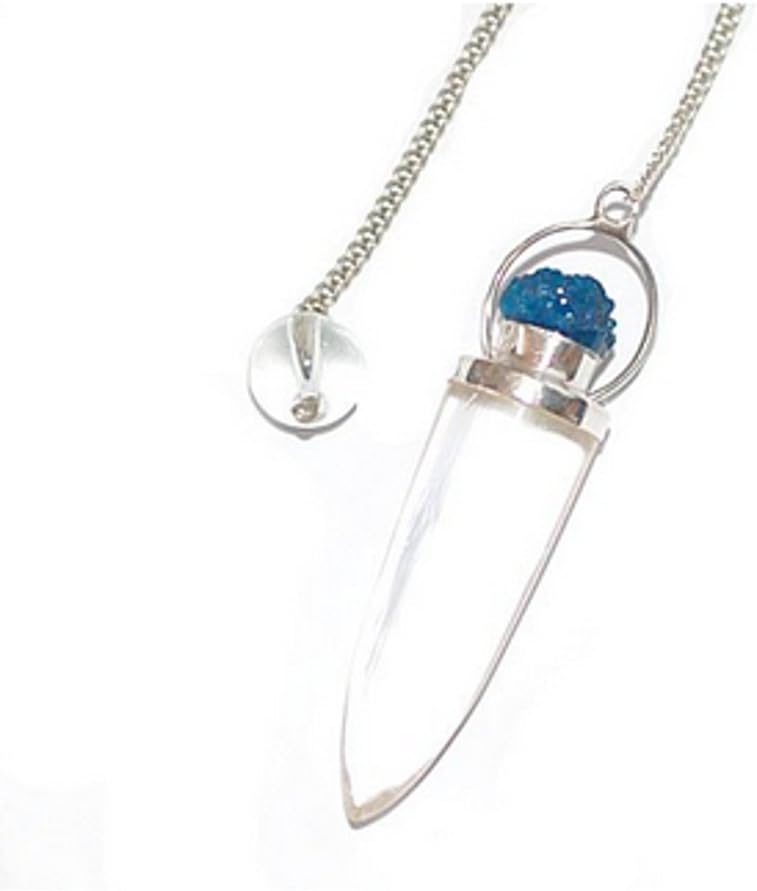 GeoFossils Clear Quartz with Cavansite Silver mounted Pendulum Dowser - Divination