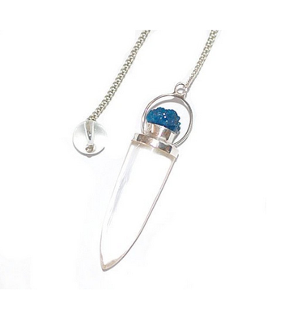 GeoFossils Clear Quartz with Cavansite Silver mounted Pendulum Dowser - Divination