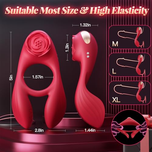 Image of Vibrating Cock Ring Couples Game Sex Toys for Men Women, Male Penis Ring Silicone Sleeve Adult Toys Rose Tool with 3 Motor & 7 Vibrations for Clitoral Testicle Dual Stimulation Sensory Pleasure Toy