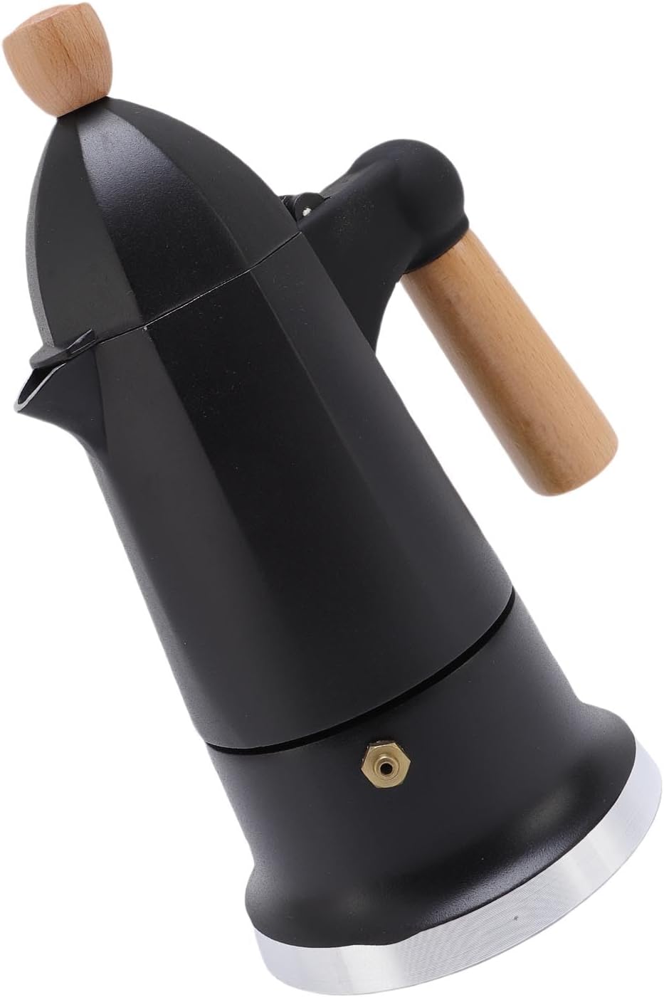 Pongnas Stovetop Coffee Maker 3 Cups Aluminum Alloy Percolator with Wooden Handle for Home Brews (Black)