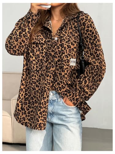 Verdusa Women's Leopard Print Button Down Corduroy Jacket Vintage Outerwear with Pockets3