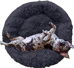 Puppington Ultra Calming Dog Bed Anti Anxiety Dog Bed Donut Dog Bed, Luxe Faux Fur, Washable, SM-MED (Charcoal