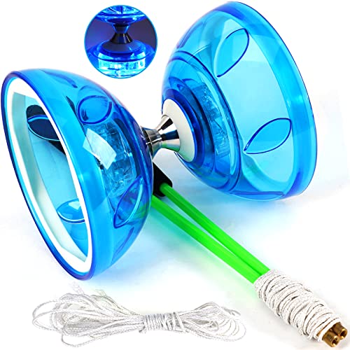 Image of BodyRhythm Five Bearings Chinese Diabolo Yoyo Set with LED, Fiberglass Sticks, Adjustable Strings for All Ages - Best for Fitness and Tricks (Blue)