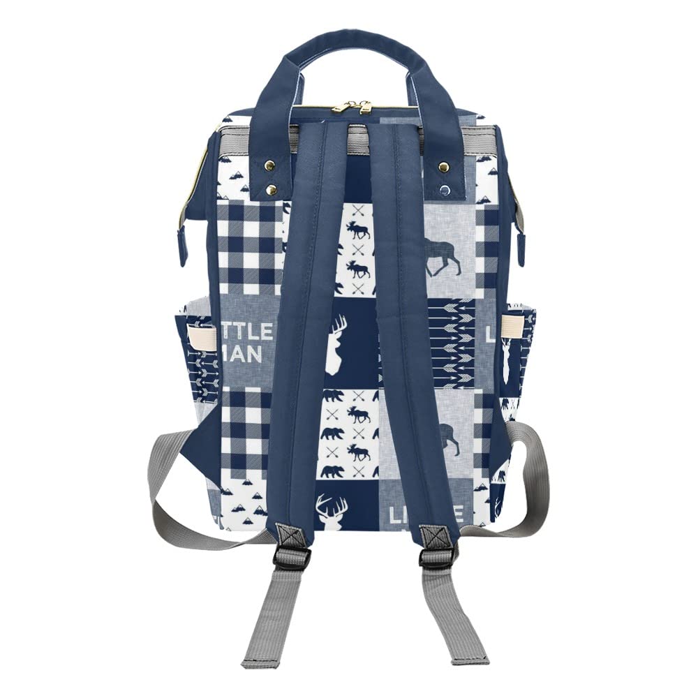 XOZOTY Antler Little Man Navy Plaid Diaper Bags with Name Waterproof Mummy Backpack Nappy Nursing Baby Bags Gifts Tote Bag for Women