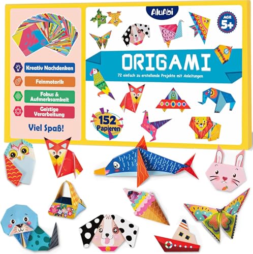 AluAbi Das bunte Origami Kit für Kinder ab 5, 152 Blätter Origami Papier...