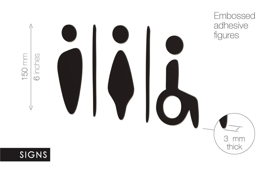 Set Targhe Bagno Elegant SA112 - Adesivi Uomo, Donna E Disabile | Rilievo In Acrilico, Nero