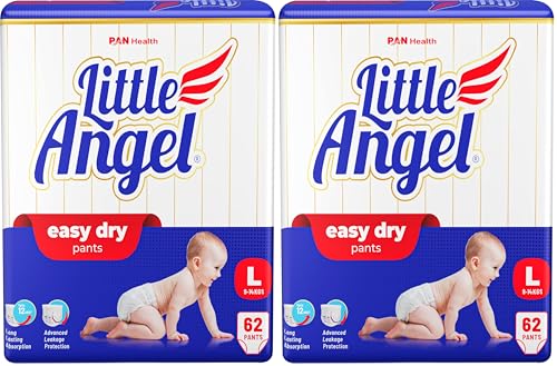 Image of Little Angel Baby Easy Dry Diaper Pants With 12 Hrs Absorption Large Size, 9-14 Kgs - L (62 Pieces) (Pack of 2)