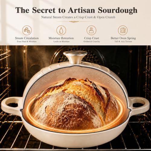 AHJ Gusseisen Topf Brot Backen,5,7L Emaille Dutch Oven für Sauerteig Brot – Ansicht 5