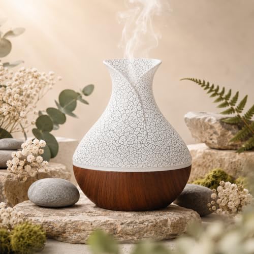 Image of Lakshiv Aroma Diffuser Humidifier for Room & Home with LED Light | Ultrasonic Cool Mist Air Humidifier for Bedroom | Essential Oil Diffuser | Wood Grain Finish | 30ml | Touch Operation (Brown Crystal)