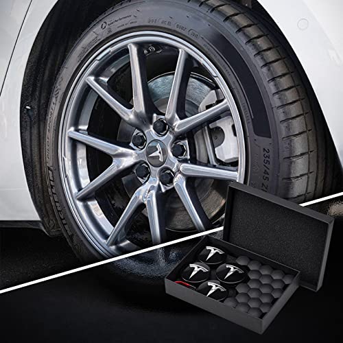 Car Wheel Center Cap Kit for Tesla Model 3 X S Y Hub Caps and 20 Lug Nut Cover Kit Original Rims Decoration Exterior Accessories(Black & Silver)