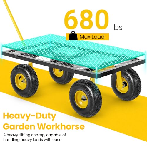 Homdox H65FT Steel Garden Cart 680 Lbs Capacity Heavy Duty Garden Wagons,With Removable Steel Mesh Sides To Convert Into Flatbed,Utility Metal Wagon thumb #3