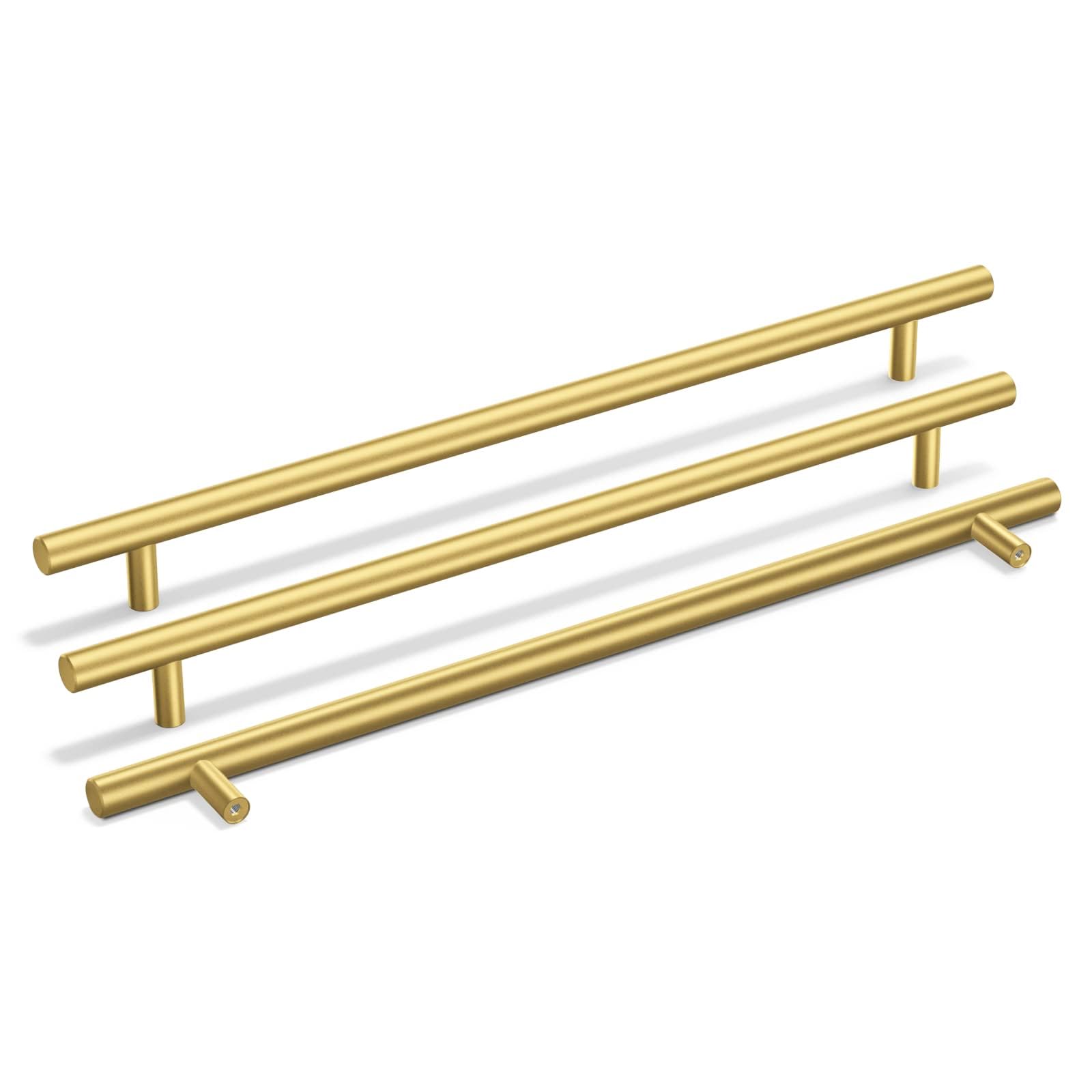 goldenwarm 15 Pack Gold Drawer Handles 256mm Hole Centers Gold Kitchen Cupboard Handles Brushed Brass Drawer Pulls T-Bar Stainless Steel — image 1