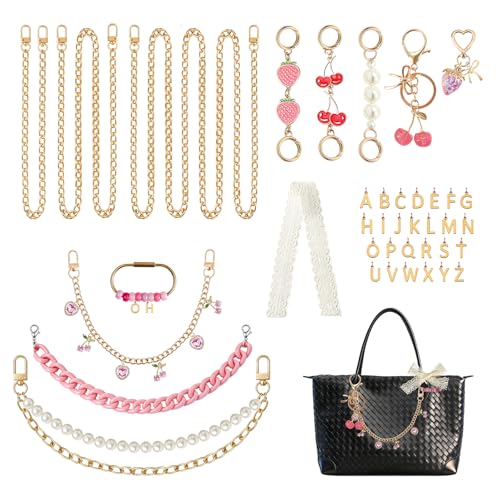 SMUOBT 12Pcs Purse Strap Extender Chain, Gold Metal Purse Charms Tote Bag Charms for Handbags DIY Accessories Pink Keychain for Women