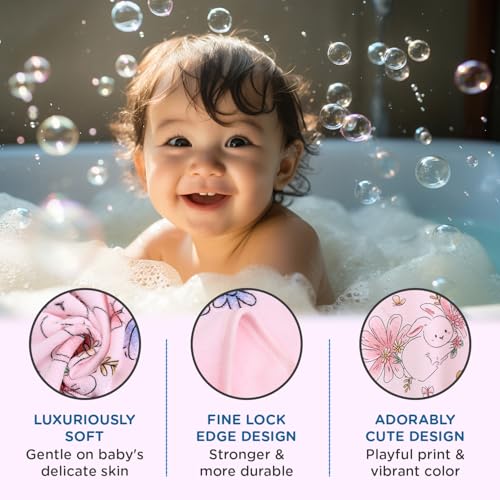 Image of Mee Mee Hooded Baby Bath Towel for New Born | Wash Cloth, Quick Absorbent, Can be Used for Baby Swaddling, Extra Soft Cotton Towels for Kids /Toddlers /Infants /Babies, Pack of 1, (Pink Flowers) 80X80 CM