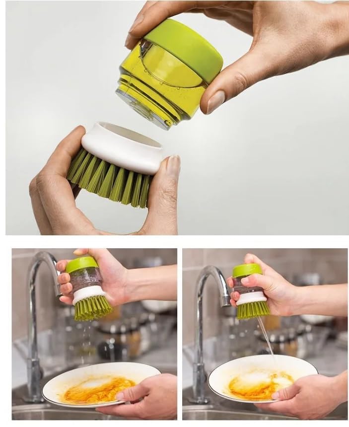 Image of Palm Scrub Brush for Dishes with Soap Dispenser - Kitchen Cleaning Tool - Kitchen Brushes for Dishes (Green)