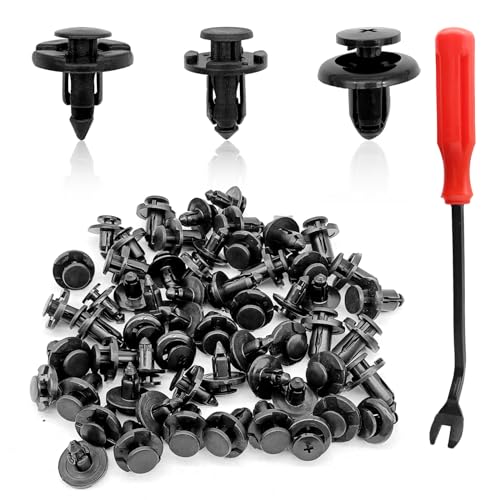 100 PCS Bumper Rivet Clips with Fastener Remover, 7mm 8mm 10mm Push Type Retainer Fasteners Rivets Clips, Auto Push Pin Rivets Kit Most Popular Sizes Compatible with GM Subaru Mazda Nissan