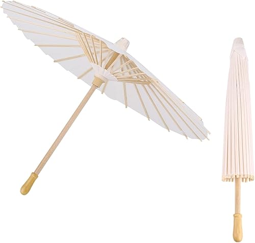 Tbest Paraguas decorativo de papel de color blanco para decoración escolar, accesorio de fotos, 23.6 in, sombrilla de papel blanco de 23.6 in (15.7