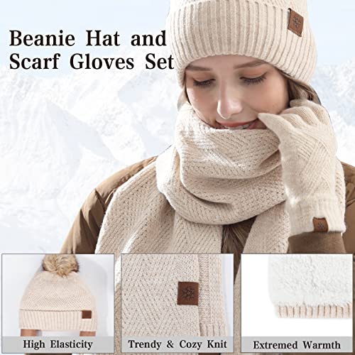 Winter Knitted Hat Scarf Touchscreen Gloves Set Soft Warm Beanie Scarves for Women Men2