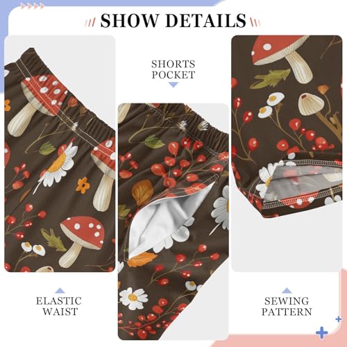 Vdsrup Mushrooms Brown Pajama Pants Flowers Daisies Pajama Bottoms Soft Sleep Pjs Lounge Pants S4
