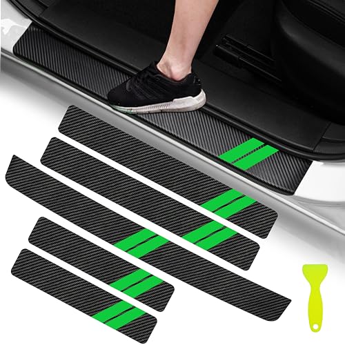 YOSRTER 5PCS Door Sill Guard Decoration Stickers for Dodge Charger Challenger Durango Journey Universal Fit to All Dodge Cars Fiber Leather Door Sill Protector（Green Trim）