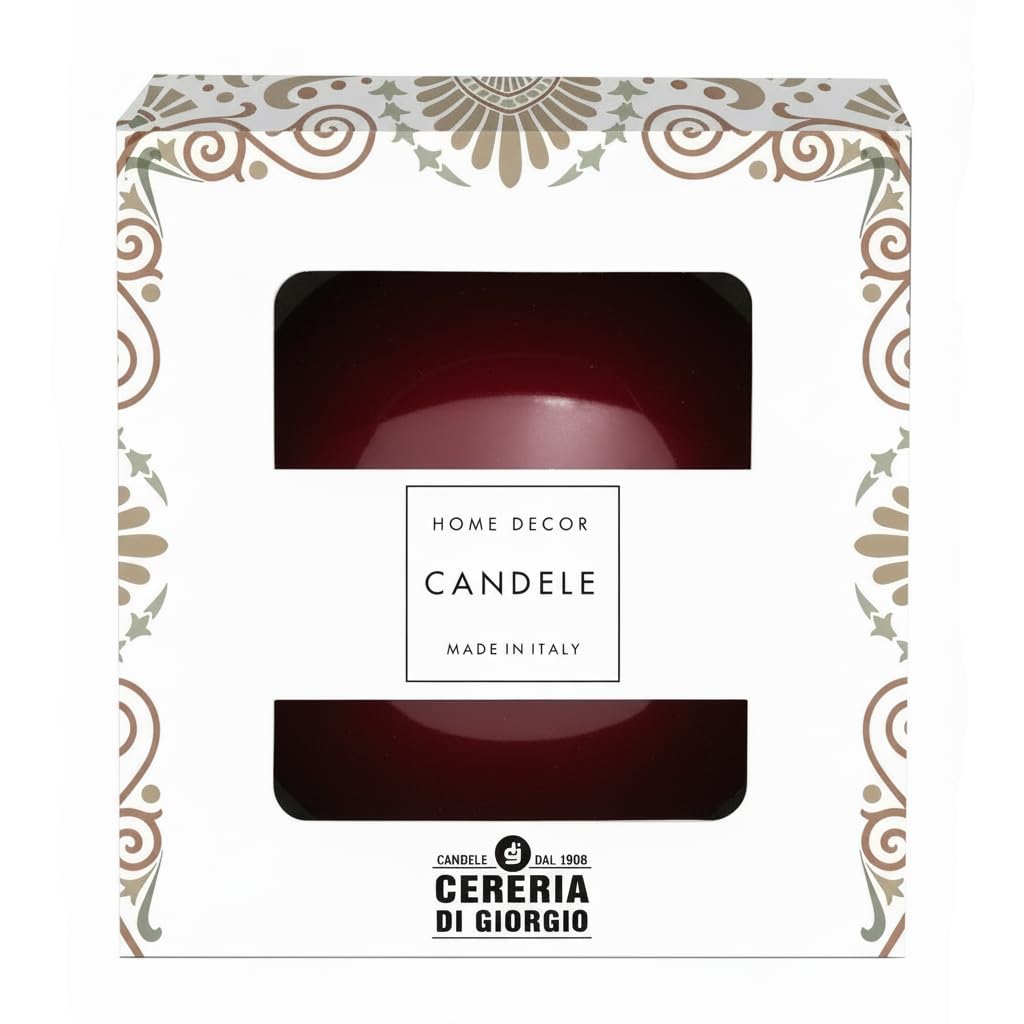 Decorative Sphere Candle Lacquered Diameter 10 cm - Duration 49 Hours - Burgundy Colour - Gift Box Cereria Di Giorgio