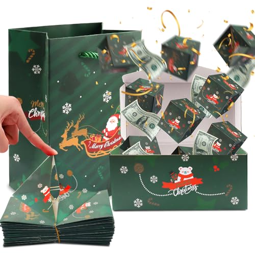 ABTOLS Christmas Surprise Box: Exploding Money Box, Green & Red Bouncing Envelope for Xmas, New Year, Birthday Parties
