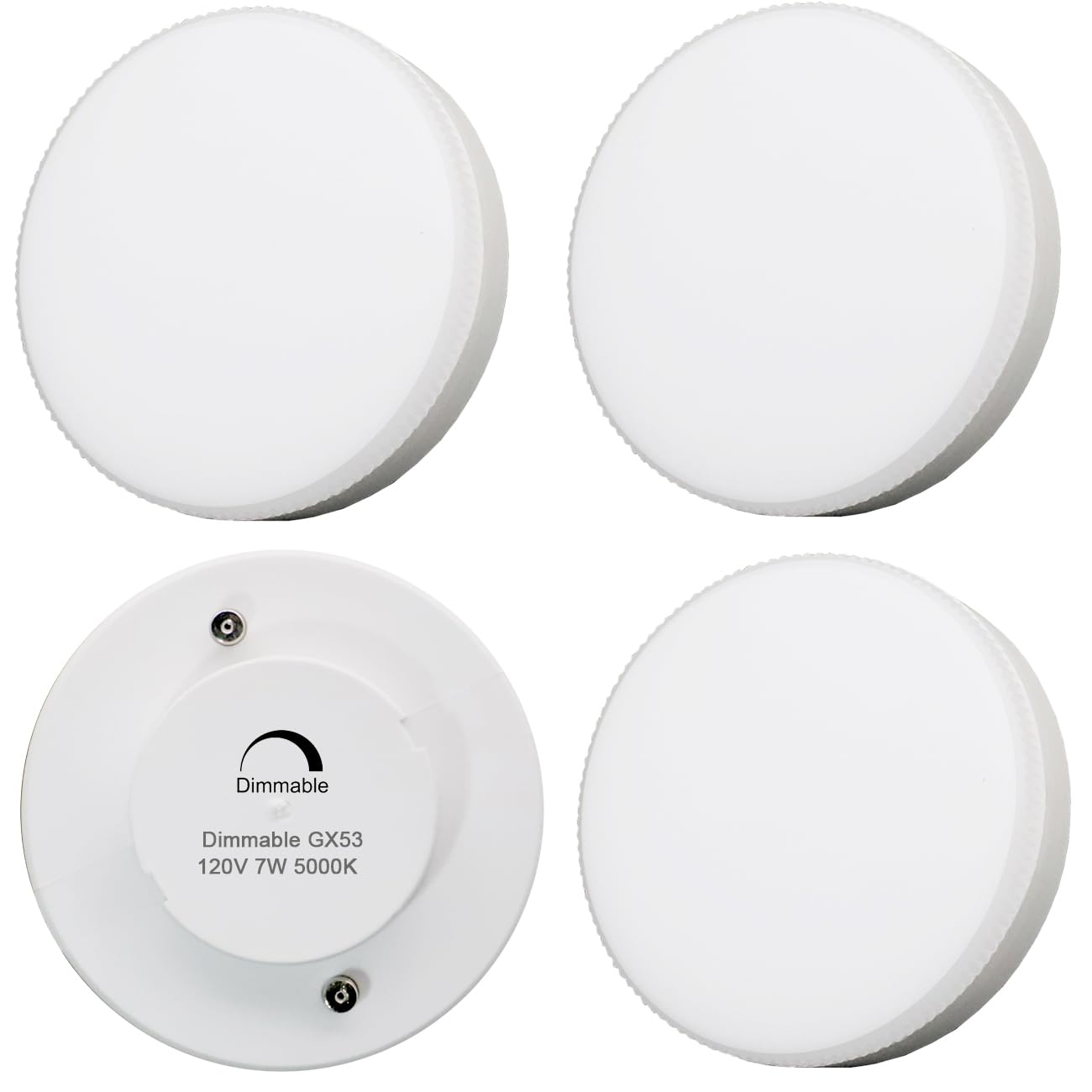 KAKEMONO Bombilla LED GX53 regulable de 7 W, luz blanca diurna, 5000 K, repuesto halógeno de 50 W para debajo del armario de 120 V, iluminación de techo, paquete de 4