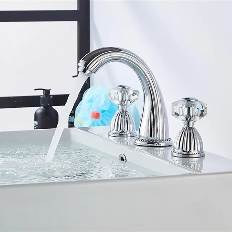 Mitigeur de salle de bain or et chrome en laiton massif avec poignée cristal haut de gamme