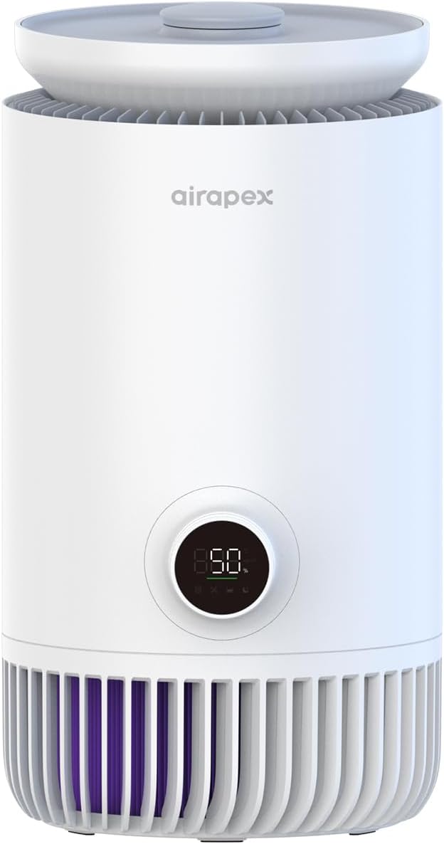 2 in 1 Air Purifier and Evaporative Humidifier Combo for Bedroom, H13 True HEPA Filter, Cool Mist-Free Air Humidifier T3-Silver Button