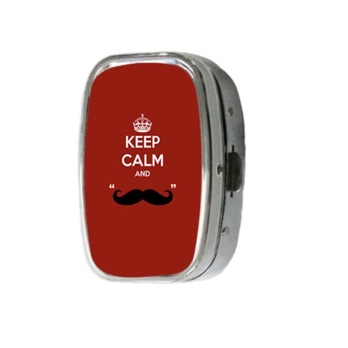 Keep Calm and Mustache Custom Unique Stainless Steel fashion square Pill Box Medicine Tablet Holder Decorative Metal Organizer