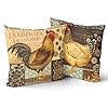 2PCS Farmhouse Chicken Pillow Covers 18×18 Inch Rooster Pillow Case Vintage Chicken Decor Pillwcase for Home Decorative Safa Bed at Bedroom Livingroom Outdoor