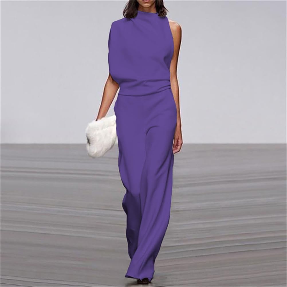 Tuta da donna, elegante e alla moda, con spalle scoperte e scollo a V, tinta unita, monospalla