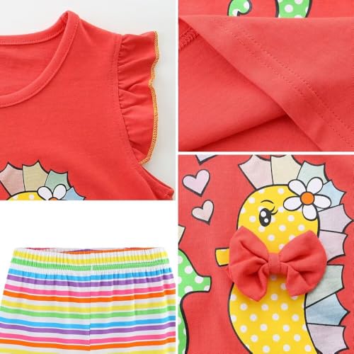 Image of Girls Shorts Set Outfits for Toddler Girls T-shirts Clothing Sets Kids Summer Graphic Cotton Tops Tees 3-7 Years