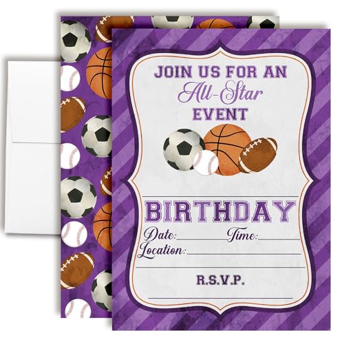 Invitaciones de cumpleaños deportivas para niñas AmandaCreation de 13x18 cm