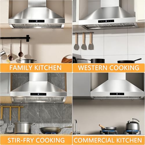 Image of 48 Inch Range Hood 1200 CFM, 4-Speed Smart Wall Mount Range Hood with Touch Control & Gesture Sensing, Stainless Steel 48 Vent Hoods, Adjustable Lights, Baffle Filter