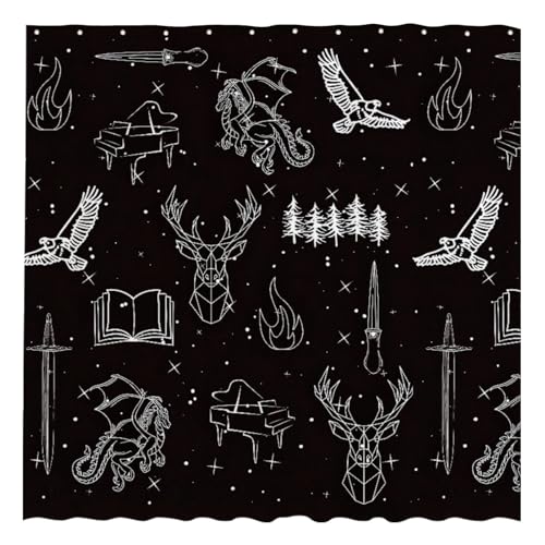 Funnytree Glass and Steel Shower Curtain, Crown of Shadows Bathroom